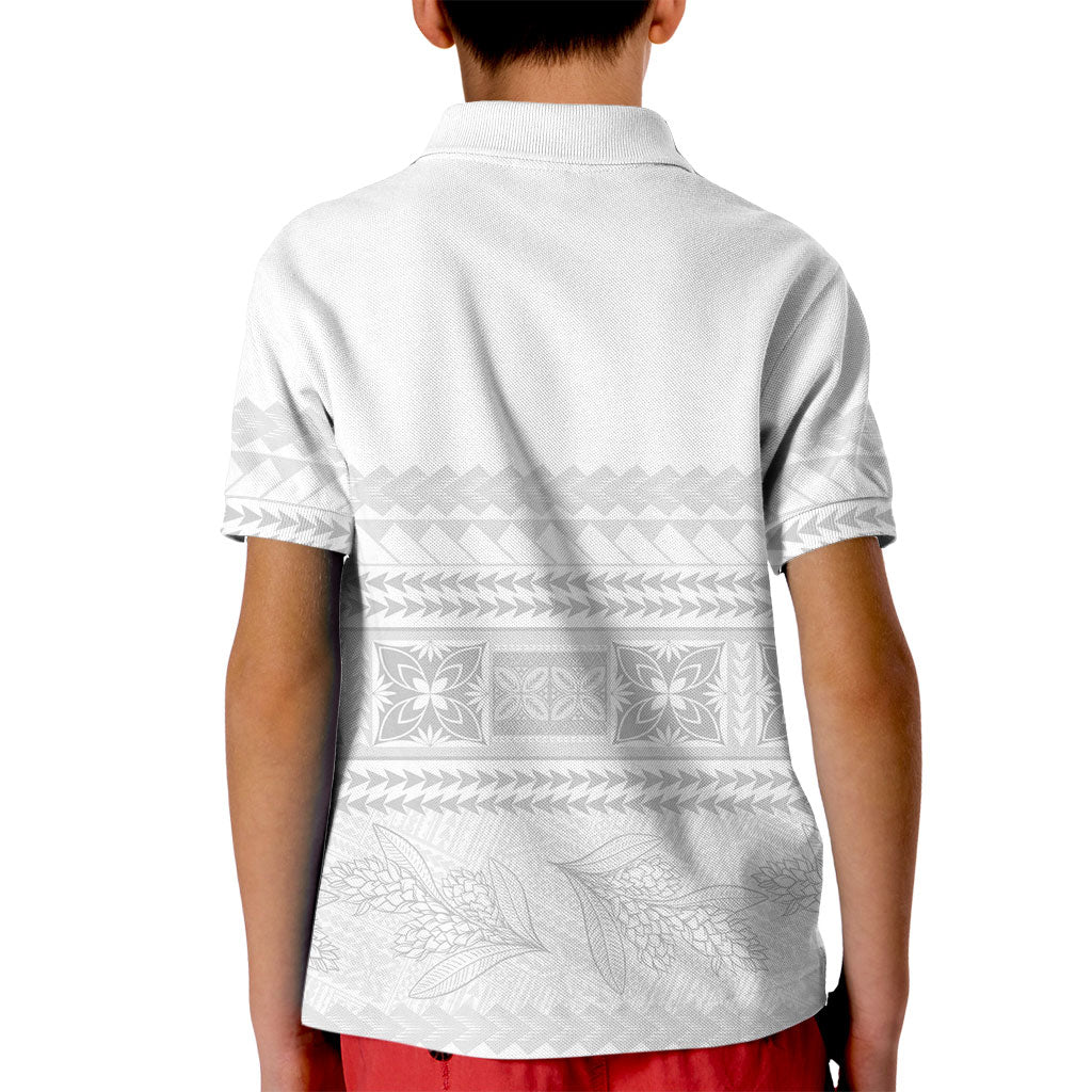 Samoa White Sunday Kid Polo Shirt Lotu Tamaiti Samoan Siapo Teuila Flowers LT14 - Polynesian Pride
