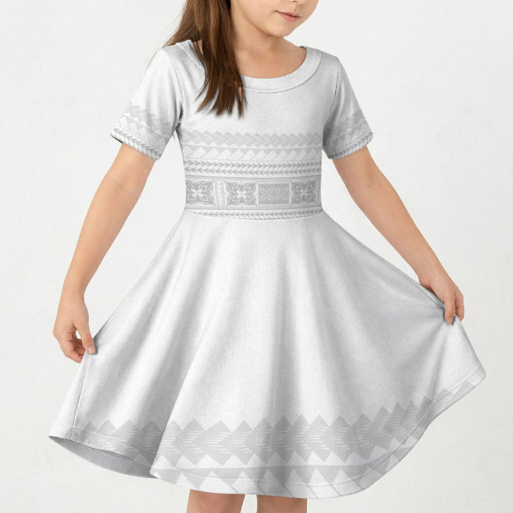 Samoa White Sunday Kid Short Sleeve Dress Lotu Tamaiti Samoan Siapo Teuila Flowers LT14 KID White - Polynesian Pride