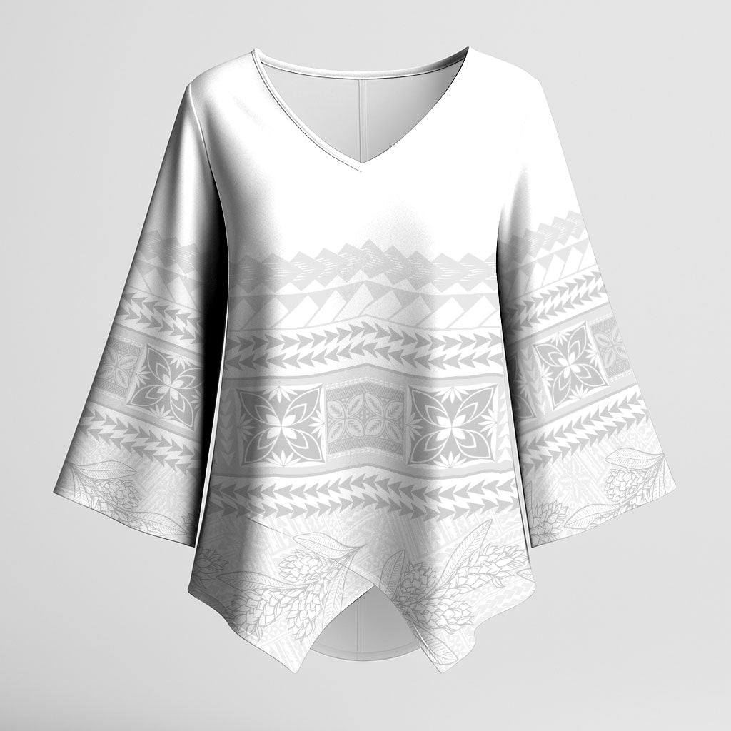 Samoa White Sunday Kimono Sleeve Blouse Lotu Tamaiti Samoan Siapo Teuila Flowers LT14 Female White - Polynesian Pride