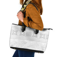 Samoa White Sunday Leather Tote Bag Lotu Tamaiti Samoan Siapo Teuila Flowers LT14 White - Polynesian Pride