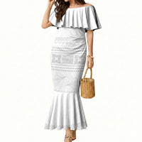 Samoa White Sunday Mermaid Dress Lotu Tamaiti Samoan Siapo Teuila Flowers LT14 Women White - Polynesian Pride