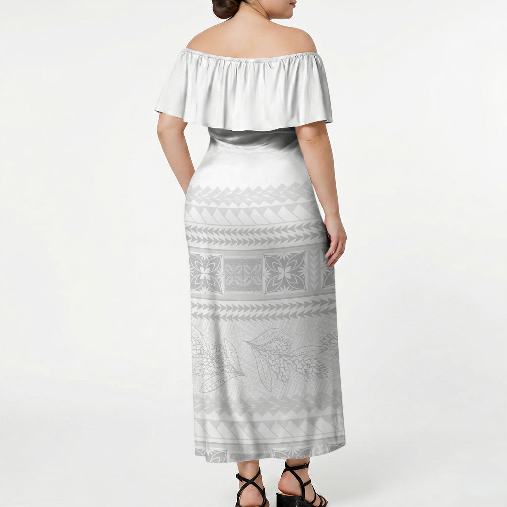 Samoa White Sunday Off Shoulder Maxi Dress Lotu Tamaiti Samoan Siapo Teuila Flowers LT14 - Polynesian Pride