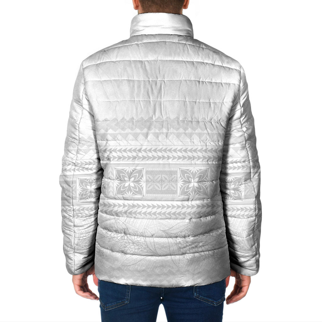 Samoa White Sunday Padded Jacket Lotu Tamaiti Samoan Siapo Teuila Flowers LT14 - Polynesian Pride