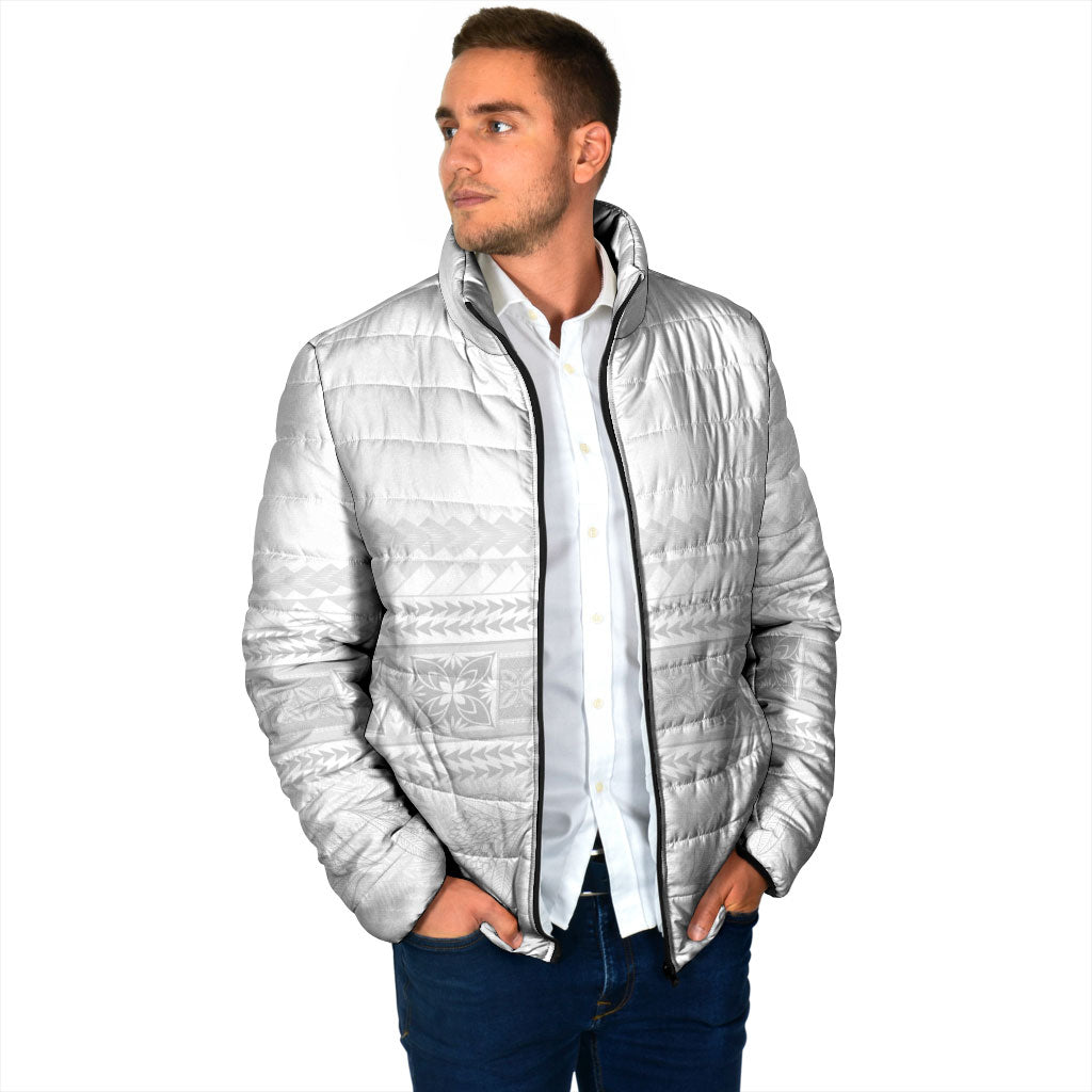 Samoa White Sunday Padded Jacket Lotu Tamaiti Samoan Siapo Teuila Flowers LT14 - Polynesian Pride