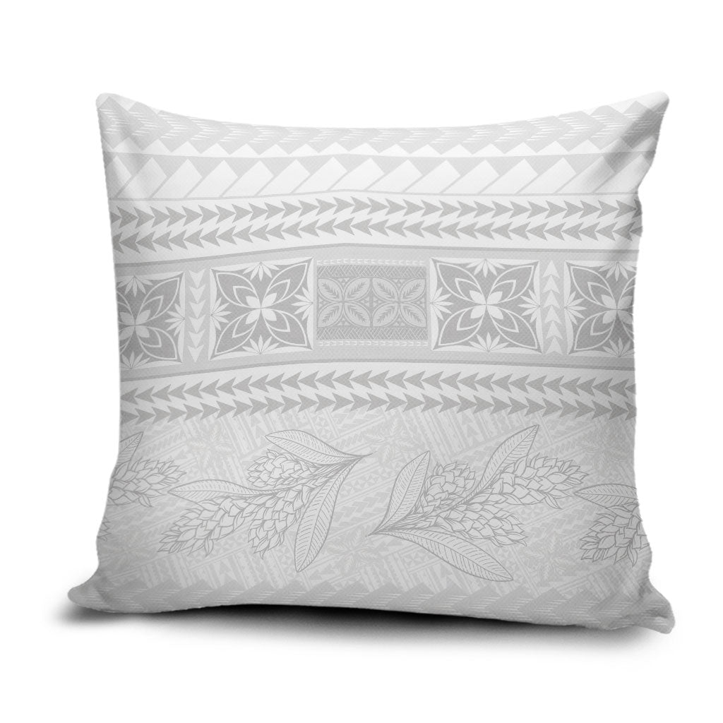 Samoa White Sunday Pillow Cover Lotu Tamaiti Samoan Siapo Teuila Flowers LT14 White - Polynesian Pride