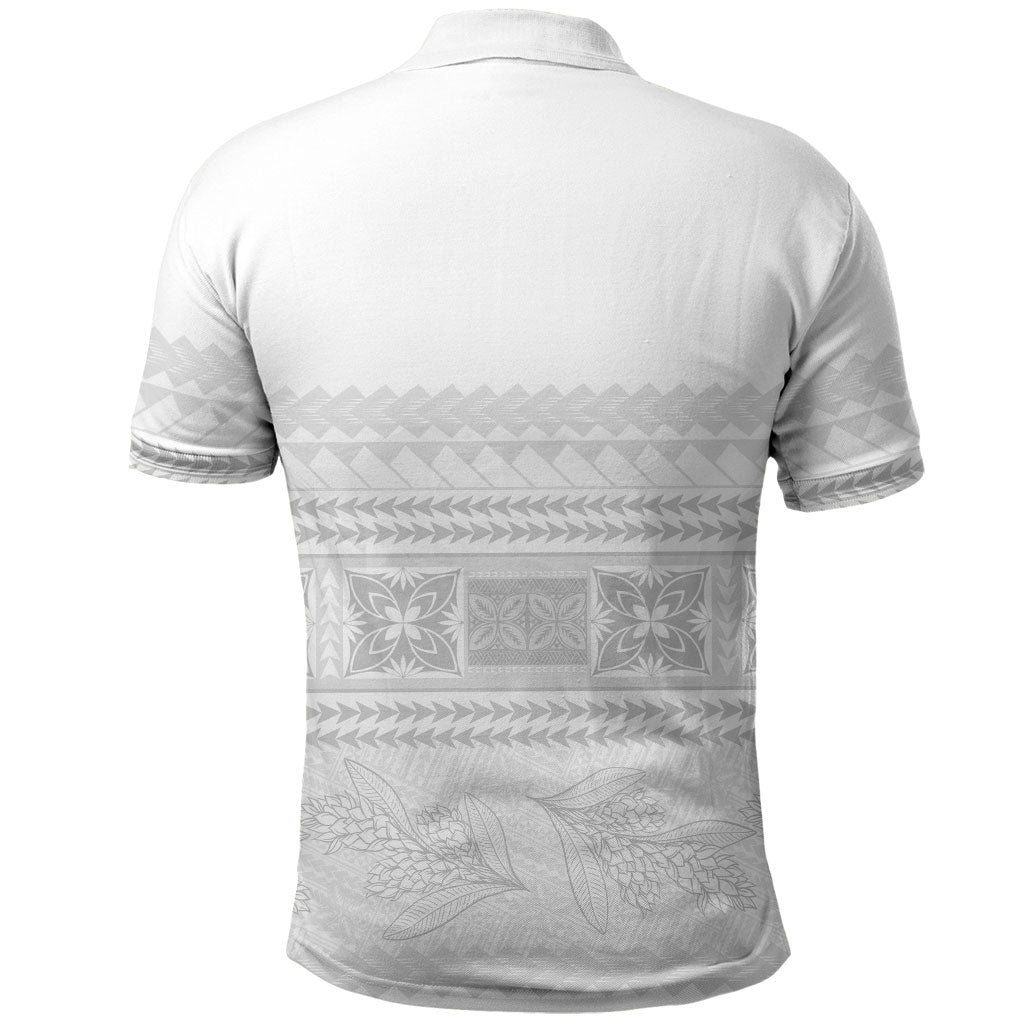 Samoa White Sunday Polo Shirt Lotu Tamaiti Samoan Siapo Teuila Flowers LT14 - Polynesian Pride