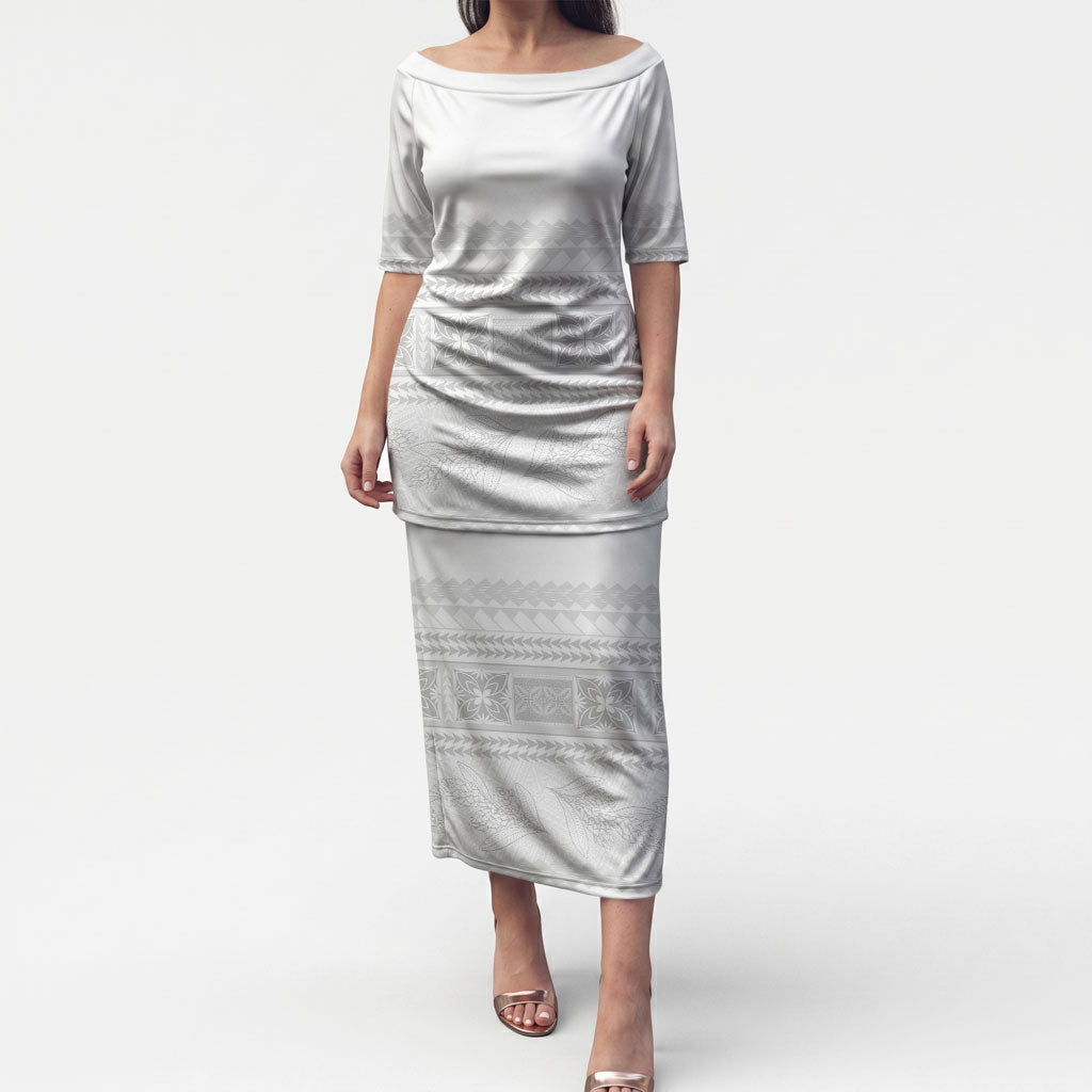 Samoa White Sunday Puletasi Lotu Tamaiti Samoan Siapo Teuila Flowers LT14 Long Dress White - Polynesian Pride