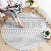 Samoa White Sunday Round Carpet Lotu Tamaiti Samoan Siapo Teuila Flowers LT14 - Polynesian Pride