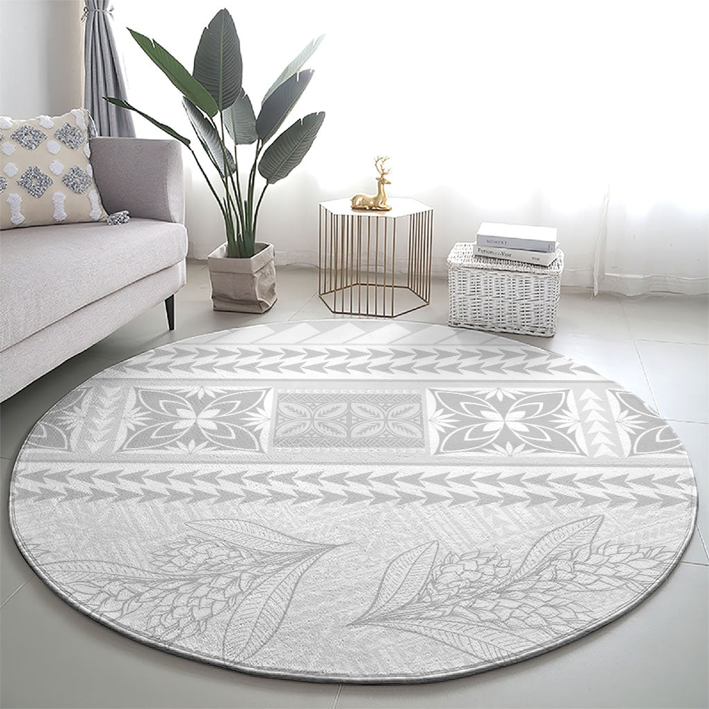 Samoa White Sunday Round Carpet Lotu Tamaiti Samoan Siapo Teuila Flowers LT14 - Polynesian Pride