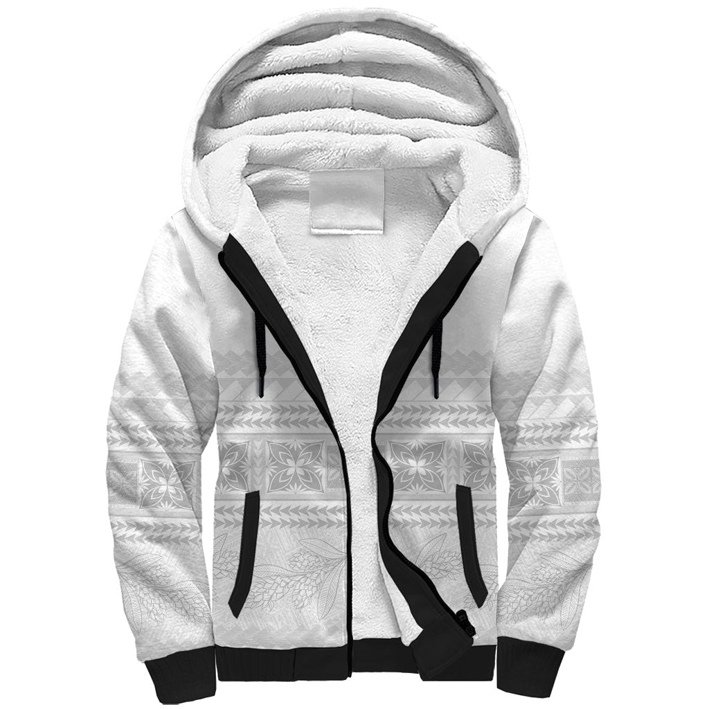 Samoa White Sunday Sherpa Hoodie Lotu Tamaiti Samoan Siapo Teuila Flowers LT14 Unisex White - Polynesian Pride