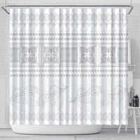 Samoa White Sunday Shower Curtain Lotu Tamaiti Samoan Siapo Teuila Flowers LT14 - Polynesian Pride