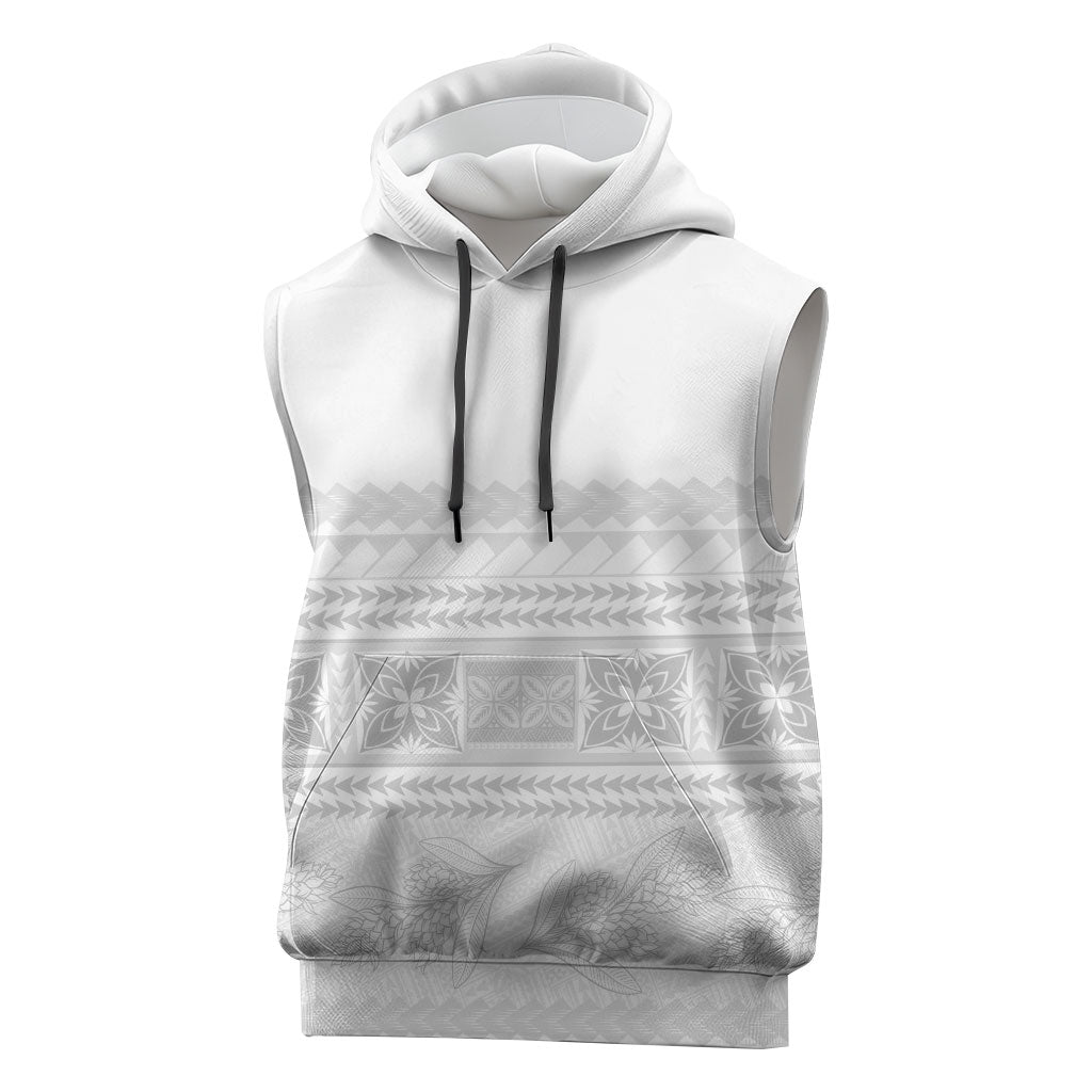 Samoa White Sunday Sleeveless Hoodie Lotu Tamaiti Samoan Siapo Teuila Flowers LT14 White - Polynesian Pride