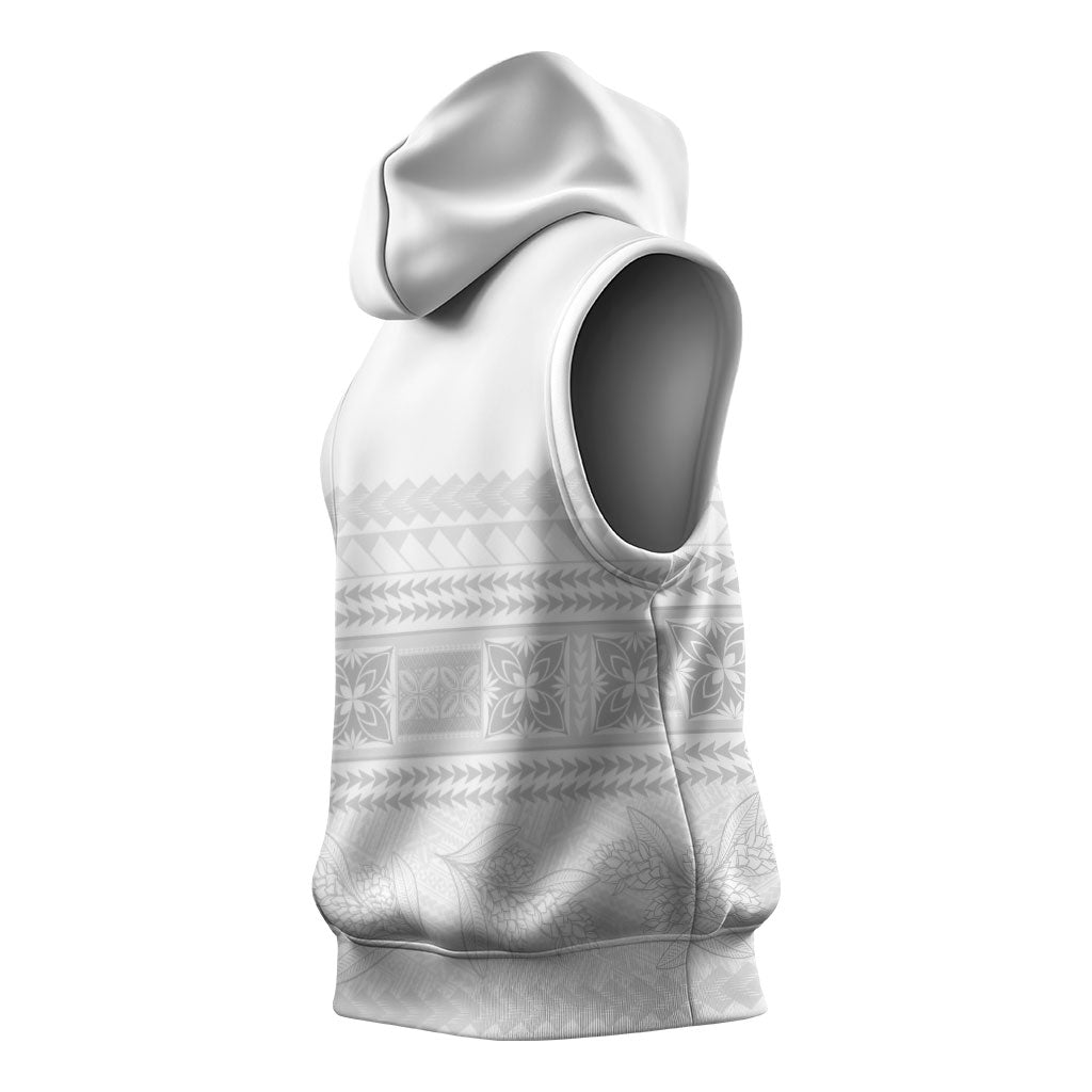 Samoa White Sunday Sleeveless Hoodie Lotu Tamaiti Samoan Siapo Teuila Flowers LT14 - Polynesian Pride