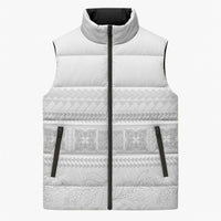 Samoa White Sunday Sleeveless Puffer Jacket Lotu Tamaiti Samoan Siapo Teuila Flowers LT14 Unisex White - Polynesian Pride