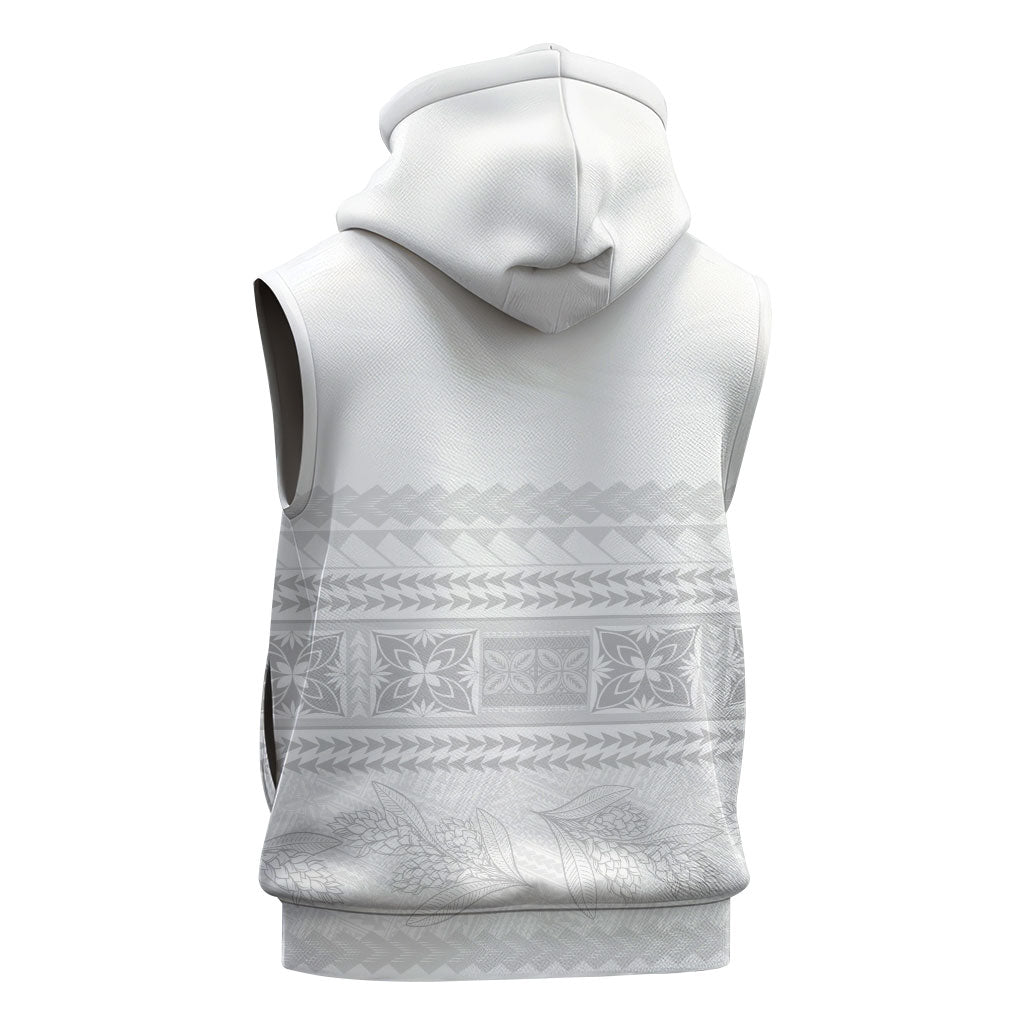 Samoa White Sunday Sleeveless Zip Hoodie Lotu Tamaiti Samoan Siapo Teuila Flowers LT14 - Polynesian Pride