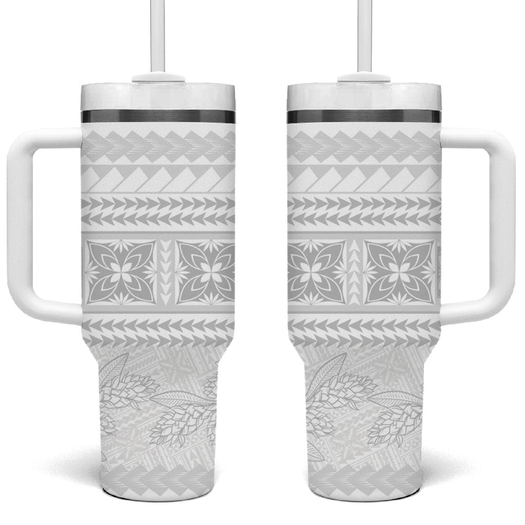 Samoa White Sunday Tumbler With Handle Lotu Tamaiti Samoan Siapo Teuila Flowers LT14 One Size: 40 oz White - Polynesian Pride
