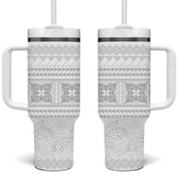 Samoa White Sunday Tumbler With Handle Lotu Tamaiti Samoan Siapo Teuila Flowers LT14 One Size: 40 oz White - Polynesian Pride