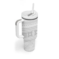 Samoa White Sunday Tumbler With Handle Lotu Tamaiti Samoan Siapo Teuila Flowers LT14 - Polynesian Pride