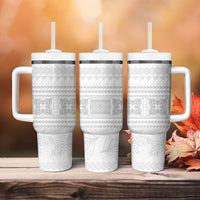 Samoa White Sunday Tumbler With Handle Lotu Tamaiti Samoan Siapo Teuila Flowers LT14 - Polynesian Pride