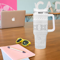Samoa White Sunday Tumbler With Handle Lotu Tamaiti Samoan Siapo Teuila Flowers LT14 - Polynesian Pride