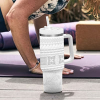 Samoa White Sunday Tumbler With Handle Lotu Tamaiti Samoan Siapo Teuila Flowers LT14 - Polynesian Pride