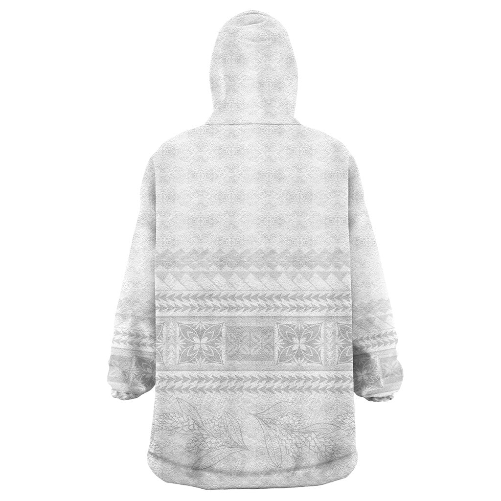 Samoa White Sunday Wearable Blanket Hoodie Lotu Tamaiti Samoan Siapo Teuila Flowers LT14 - Polynesian Pride