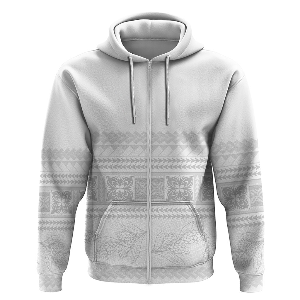 Samoa White Sunday Zip Hoodie Lotu Tamaiti Samoan Siapo Teuila Flowers LT14 Zip Hoodie White - Polynesian Pride