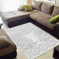 Niue White Sunday Area Rug Aho Tapu Fanau Hiapo Pattern LT14 - Polynesian Pride