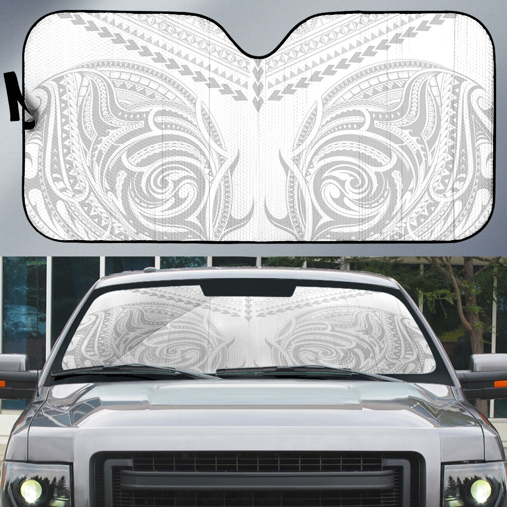 Niue White Sunday Auto Sun Shade Aho Tapu Fanau Hiapo Pattern LT14 White - Polynesian Pride