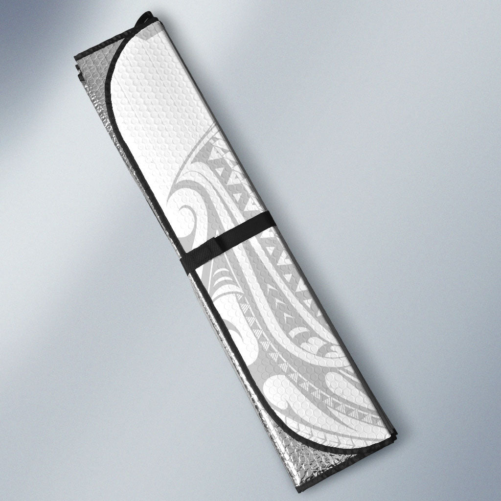 Niue White Sunday Auto Sun Shade Aho Tapu Fanau Hiapo Pattern LT14 - Polynesian Pride
