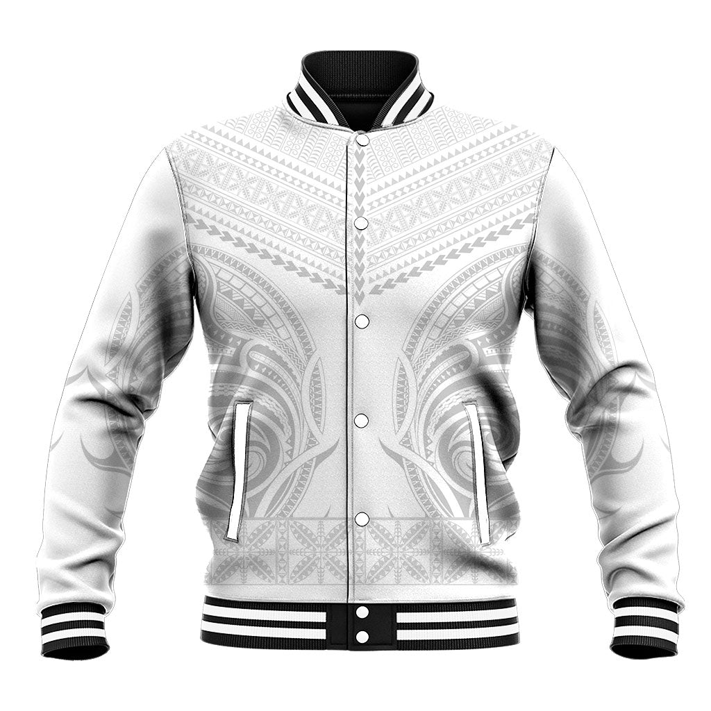 Niue White Sunday Baseball Jacket Aho Tapu Fanau Hiapo Pattern LT14 Unisex White - Polynesian Pride