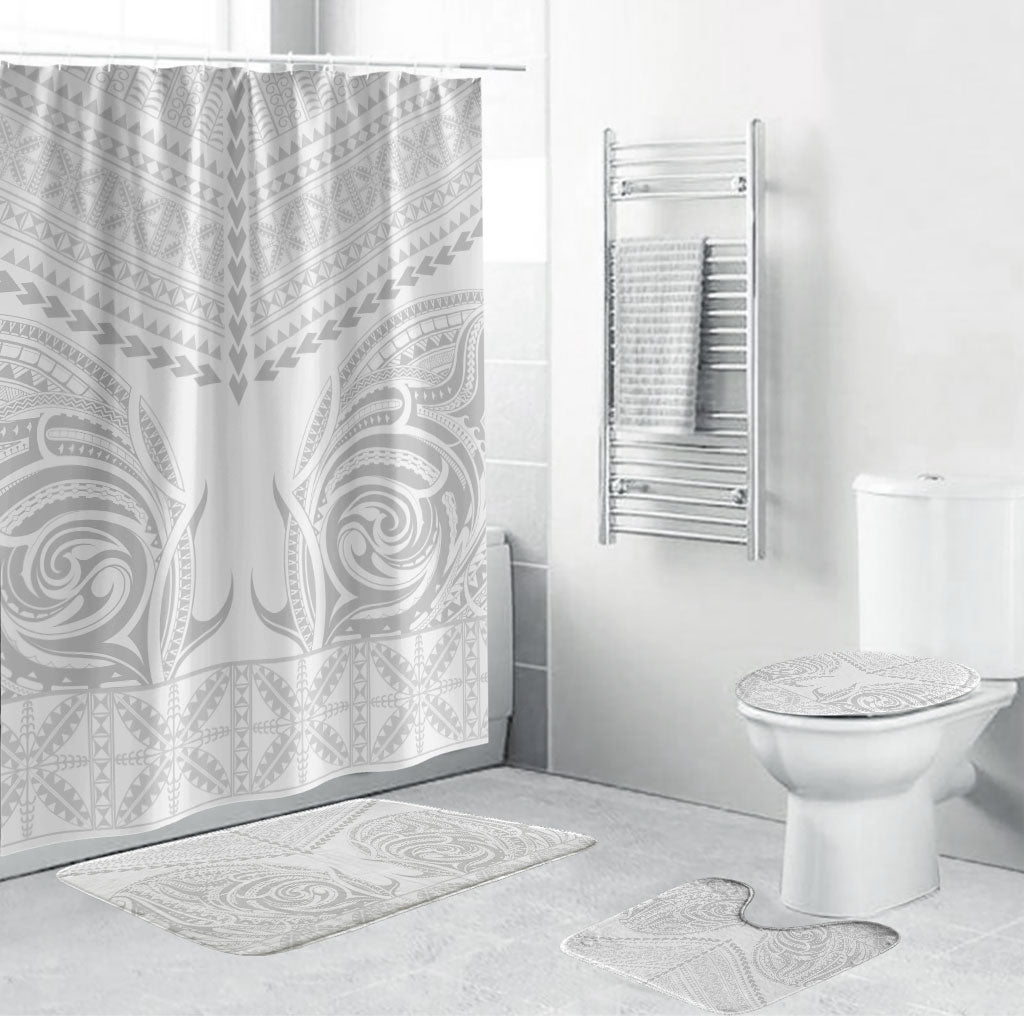 Niue White Sunday Bathroom Set Aho Tapu Fanau Hiapo Pattern LT14 Bathroom Set (4 pcs) White - Polynesian Pride