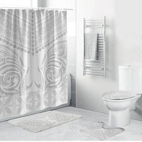 Niue White Sunday Bathroom Set Aho Tapu Fanau Hiapo Pattern LT14 Bathroom Set (4 pcs) White - Polynesian Pride
