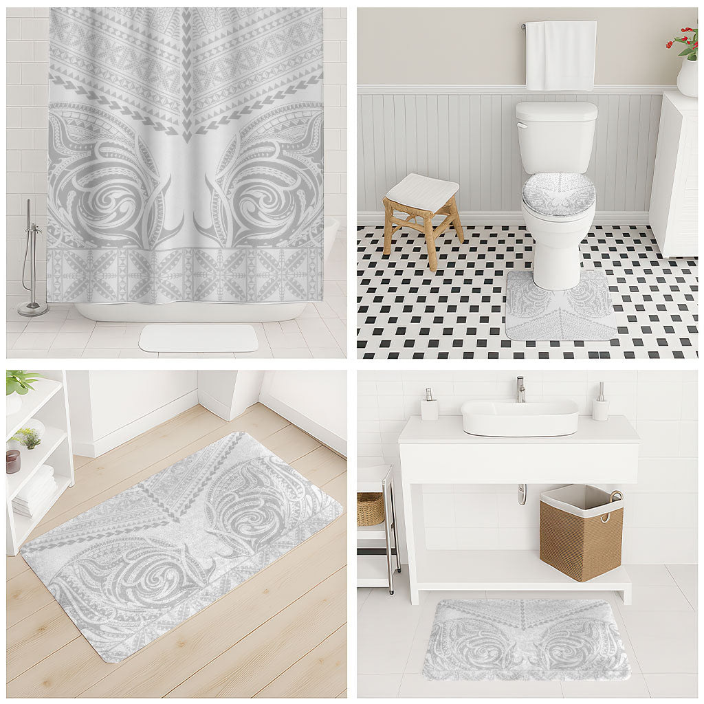 Niue White Sunday Bathroom Set Aho Tapu Fanau Hiapo Pattern LT14 - Polynesian Pride