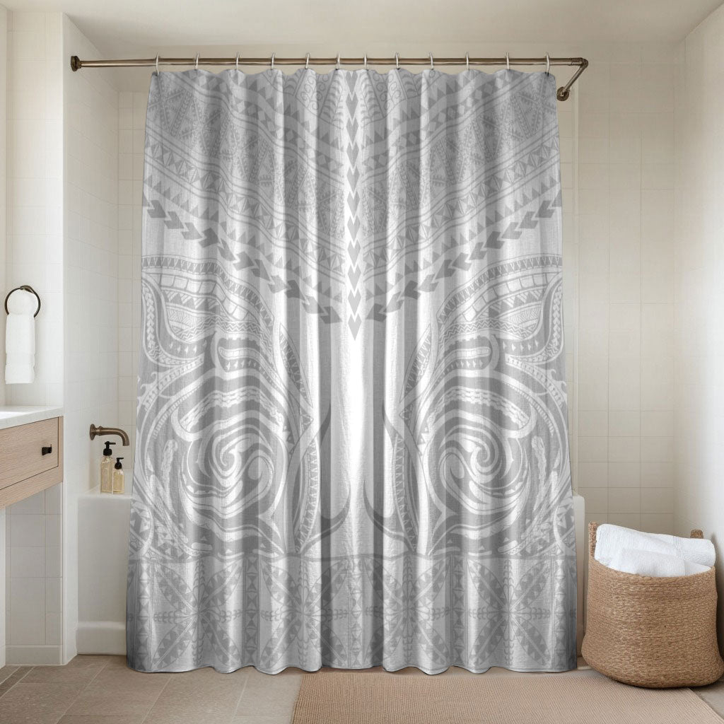 Niue White Sunday Bathroom Set Aho Tapu Fanau Hiapo Pattern LT14 Shower Curtain Only White - Polynesian Pride