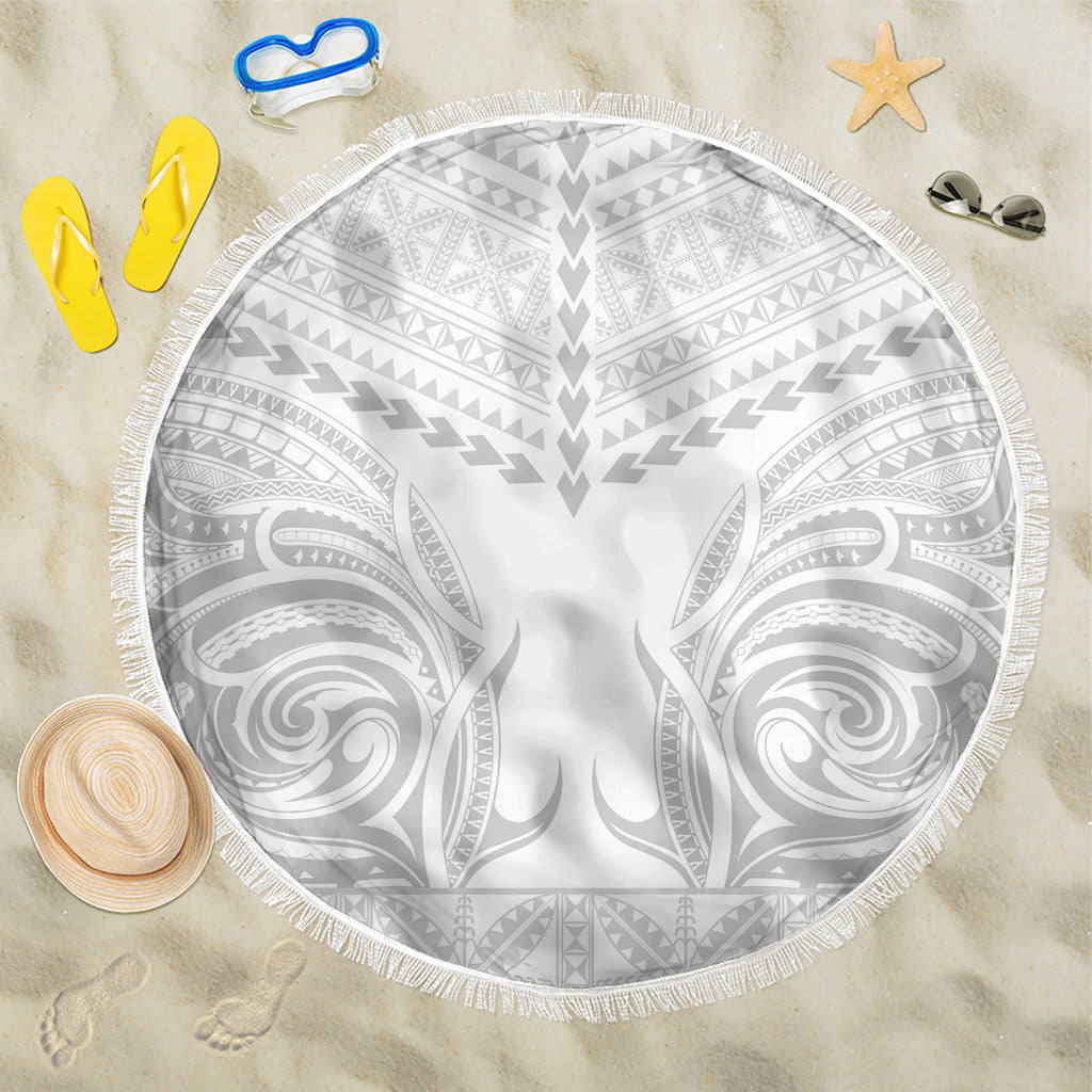 Niue White Sunday Beach Blanket Aho Tapu Fanau Hiapo Pattern LT14 One Size 150cm White - Polynesian Pride
