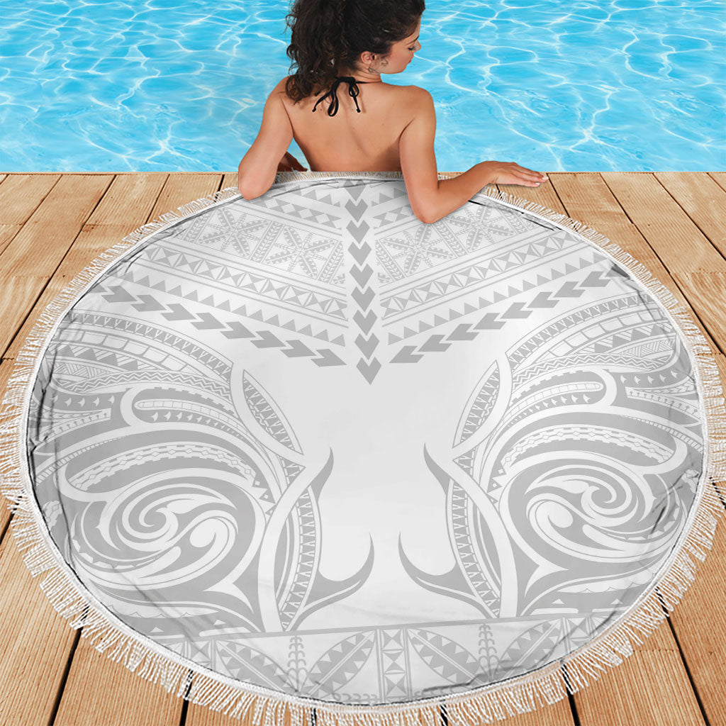 Niue White Sunday Beach Blanket Aho Tapu Fanau Hiapo Pattern LT14 - Polynesian Pride