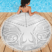 Niue White Sunday Beach Blanket Aho Tapu Fanau Hiapo Pattern LT14 - Polynesian Pride