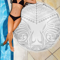 Niue White Sunday Beach Blanket Aho Tapu Fanau Hiapo Pattern LT14 - Polynesian Pride