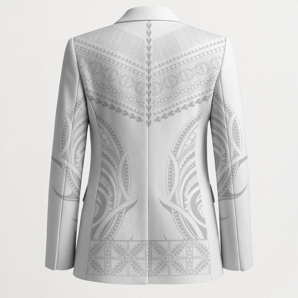 Niue White Sunday Blazer Aho Tapu Fanau Hiapo Pattern LT14 - Polynesian Pride