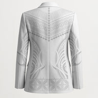 Niue White Sunday Blazer Aho Tapu Fanau Hiapo Pattern LT14 - Polynesian Pride