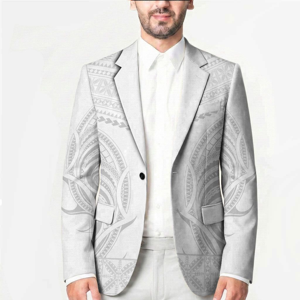 Niue White Sunday Blazer Aho Tapu Fanau Hiapo Pattern LT14 - Polynesian Pride