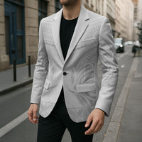 Niue White Sunday Blazer Aho Tapu Fanau Hiapo Pattern LT14 - Polynesian Pride
