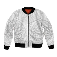 Niue White Sunday Bomber Jacket Aho Tapu Fanau Hiapo Pattern LT14 Unisex White - Polynesian Pride