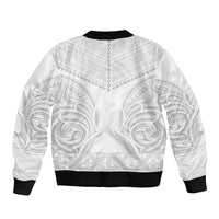 Niue White Sunday Bomber Jacket Aho Tapu Fanau Hiapo Pattern LT14 - Polynesian Pride