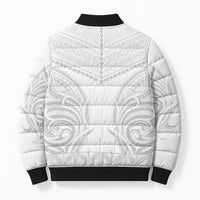 Niue White Sunday Bomber Puffer Jacket Aho Tapu Fanau Hiapo Pattern LT14 - Polynesian Pride