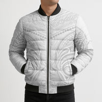 Niue White Sunday Bomber Puffer Jacket Aho Tapu Fanau Hiapo Pattern LT14 - Polynesian Pride