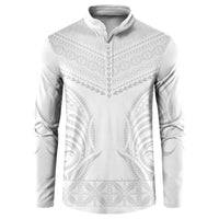 Niue White Sunday Button Sweatshirt Aho Tapu Fanau Hiapo Pattern LT14 White - Polynesian Pride