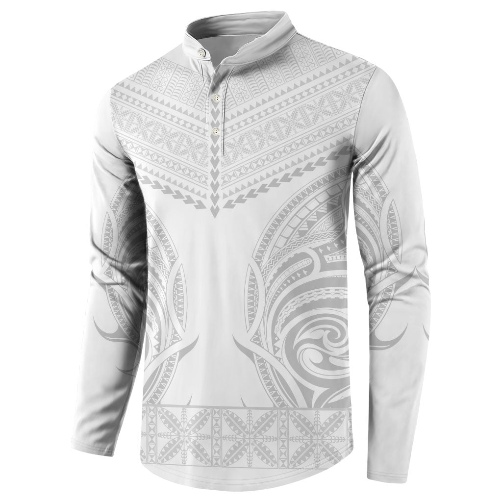 Niue White Sunday Button Sweatshirt Aho Tapu Fanau Hiapo Pattern LT14 - Polynesian Pride