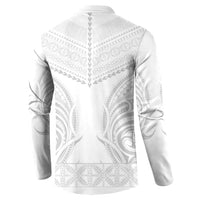 Niue White Sunday Button Sweatshirt Aho Tapu Fanau Hiapo Pattern LT14 - Polynesian Pride